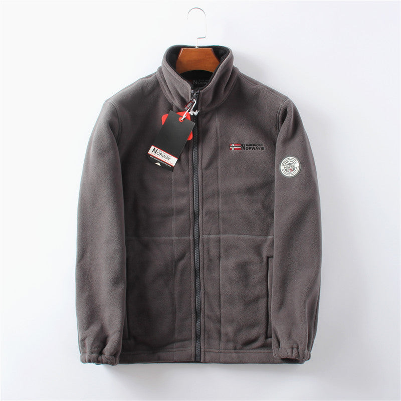 Veste hiver homme brun zippée avec logo brodé