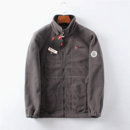 Veste hiver homme brun zippée avec logo brodé