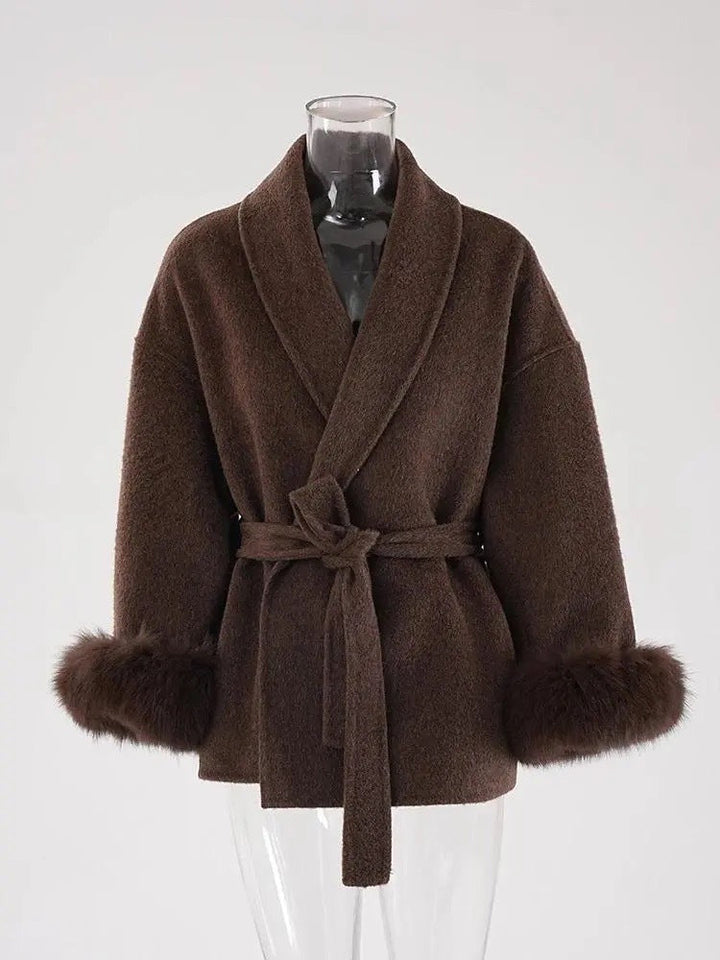 Manteau hiver court avec col en fausse fourrure élégant - vue 25