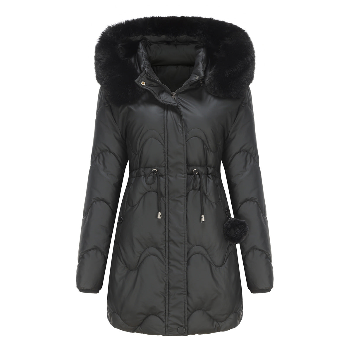 Manteau hiver à capuche long manches chaud et élégant - PanierRoyale