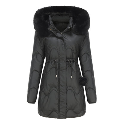 Manteau hiver à capuche long manches chaud et élégant - PanierRoyale