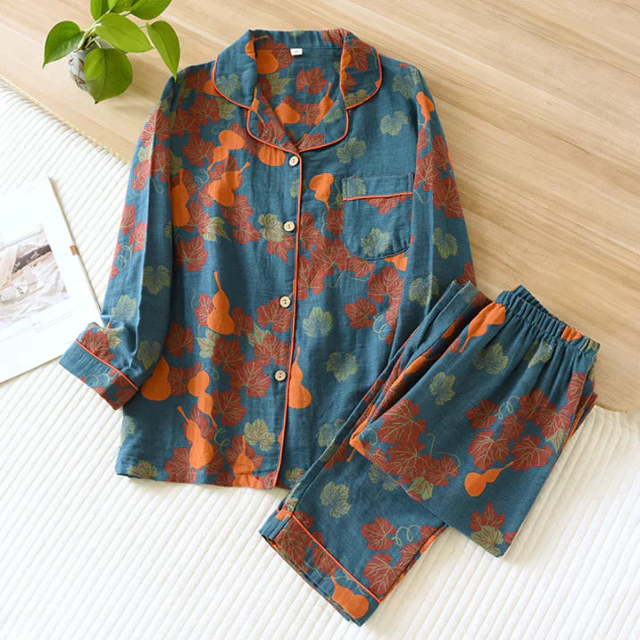 Pyjama Femme Décontracté à Fleurs pour Dormir Confortablement