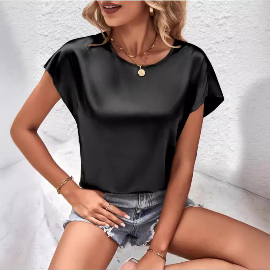 Robe Femme Décontractée en Soie Noire Manches Courtes - PanierRoyale