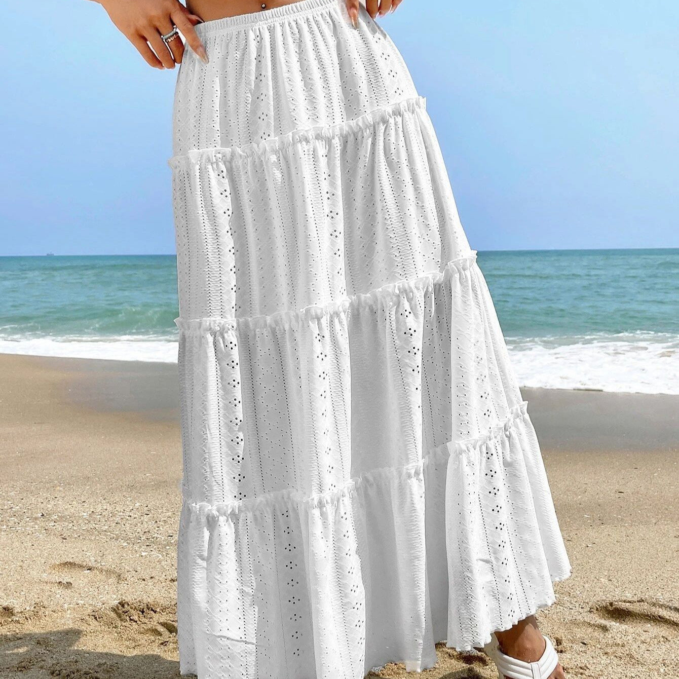 Jupe Longue Coton Élastique Brodée - PanierRoyale