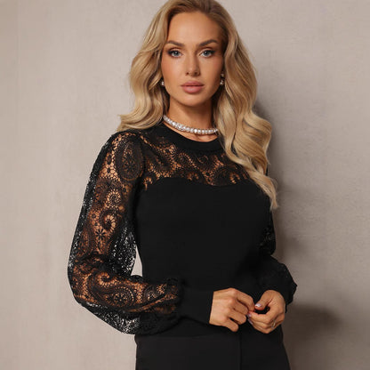 Pull Dentelle Manches Longues Chic