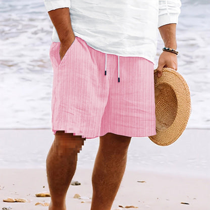Short de Bain Homme Blanc Rayé Élastique Sport