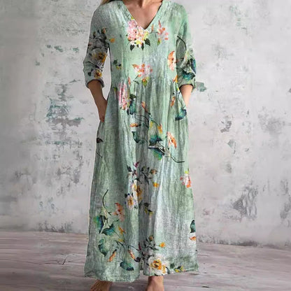 Robe Fleuri Élégante pour Femme Col en V