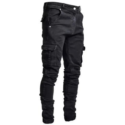 Pantalon Jeans Cargo avec Poches Multiples pour Homme