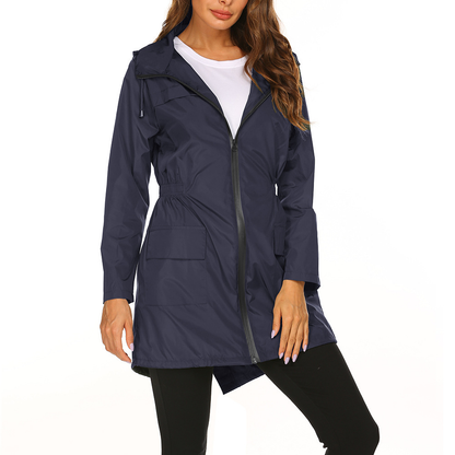 Veste De Pluie Décontractée À Capuche Pour Femme | Longue