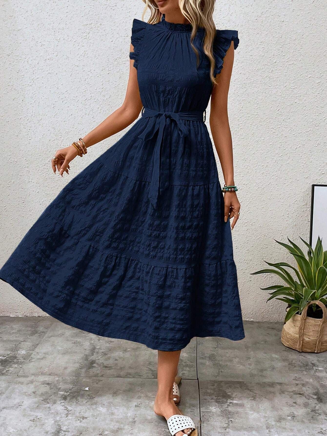 Robe Été Légère pour Femme Mi-Longue avec Dentelle pour Plage
