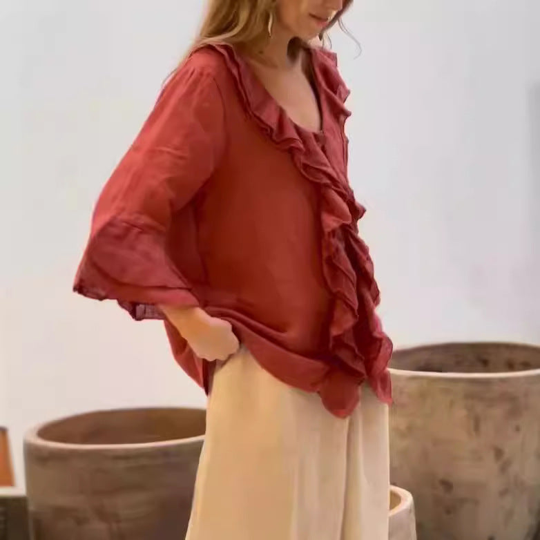 Blouse Femme Élégante avec Manches Bouffantes