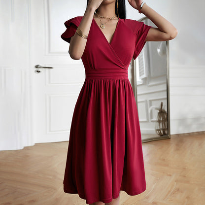 Eleganza™ – Robe Midi Femme Élégante Col en V Flatteur Polyvalente-3