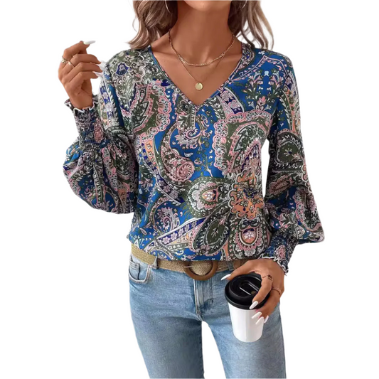 Blouse Florale Élégante Manches Longues pour Femme - PanierRoyale