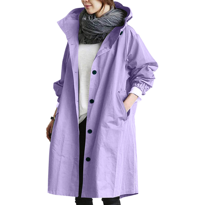 Veste Imperméable Longue Capuche Femme avec Fermeture Éclair