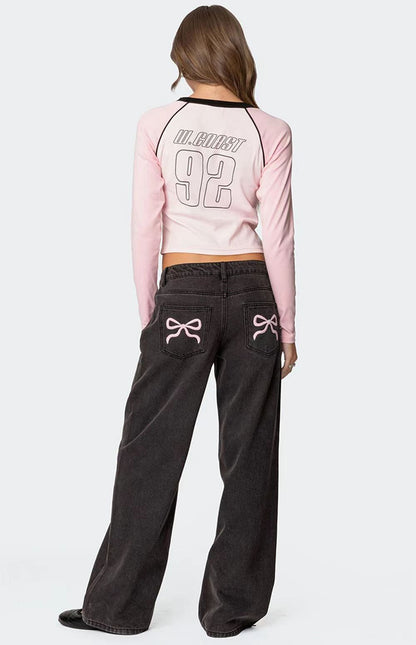 Jean Large Femmes avec Broderies Fantaisies et Coupe Moderne