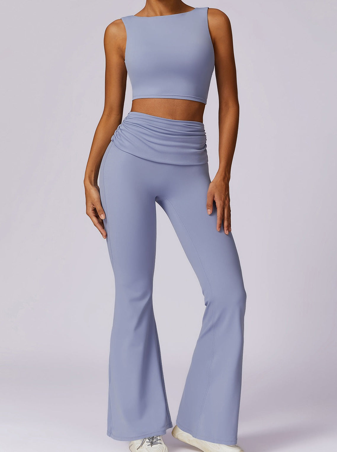 Leggings Haut de Gamme Bleu Marine Évasés avec Ceinture Plissée