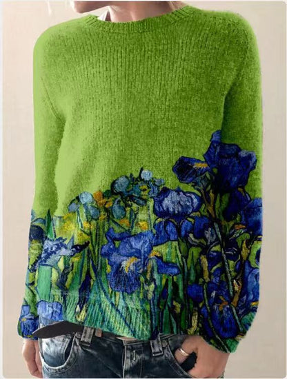 Pull Femme Laine Mérinos Bleu Marine Fleurie - PanierRoyale