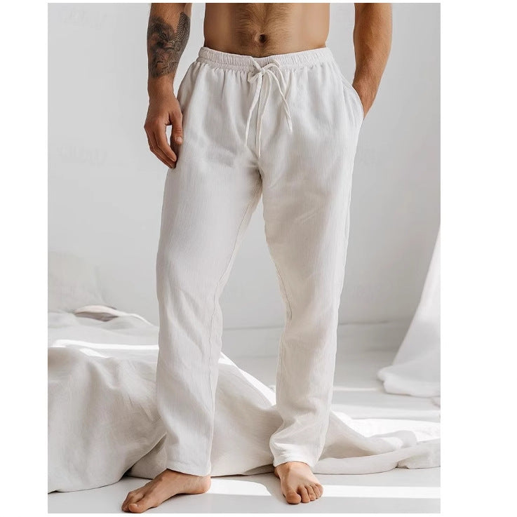 Pantalon de Nuit Homme Blanc en Coton Élastiqué - PanierRoyale