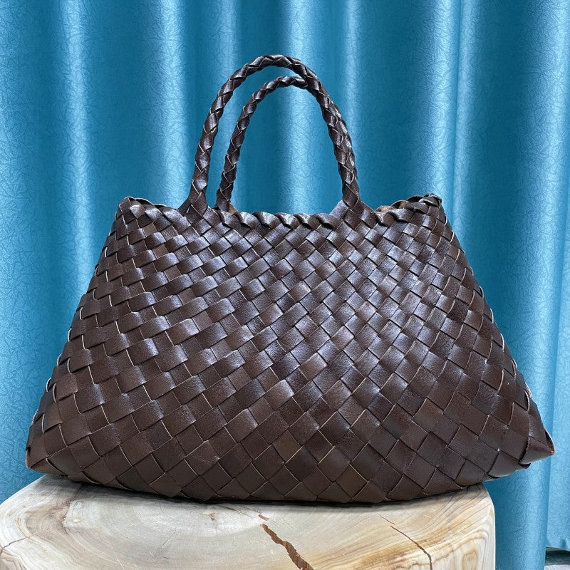 Sac à main en cuir authentique avec anses doubles pour femme