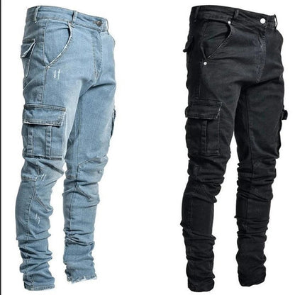 Pantalon Jeans Cargo avec Poches Multiples pour Homme