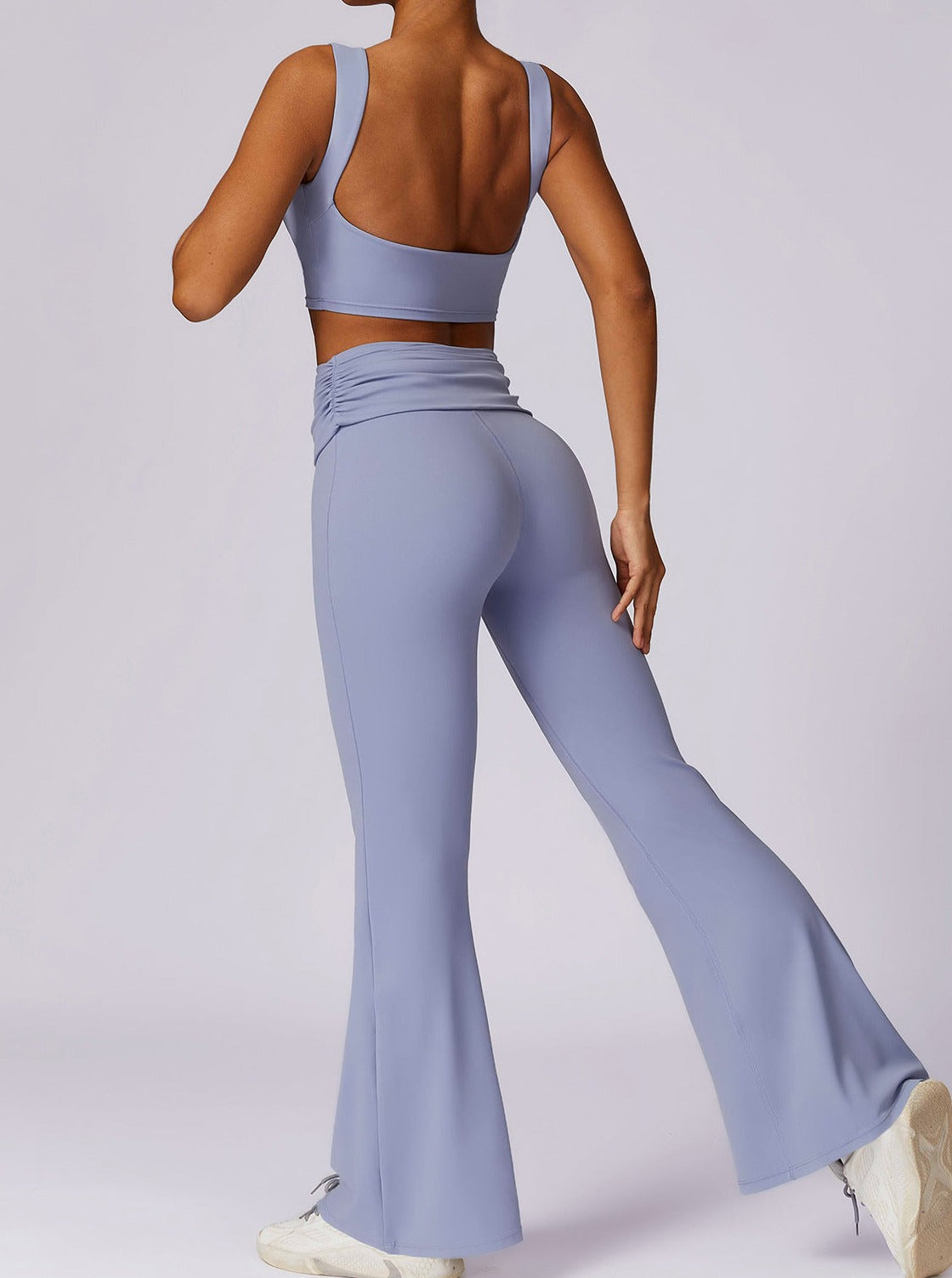Leggings Haut de Gamme Bleu Marine Évasés avec Ceinture Plissée