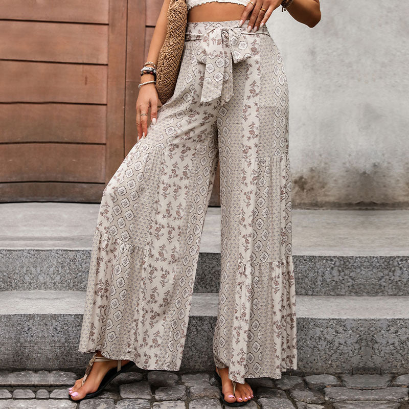 Pantalon Femme Décontracté à Imprimé Floral Taille Haute - PanierRoyale