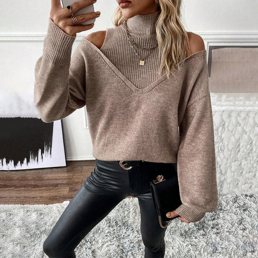 Pull Off-Shoulder Col Roulé Femme Tricot Doux - BerlinGlamour