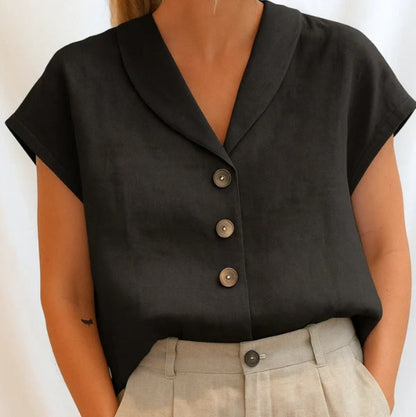 Blouse Femme Manches Courtes avec Boutons Classique