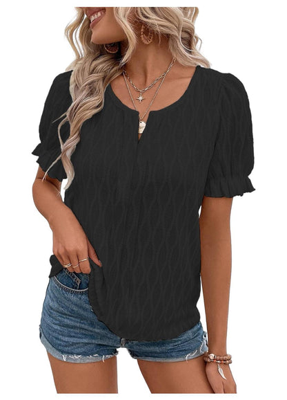 Blouse Femme Élégante Manches Courtes Noir