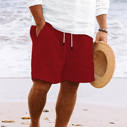 Short de Bain Homme Blanc Rayé Élastique Sport