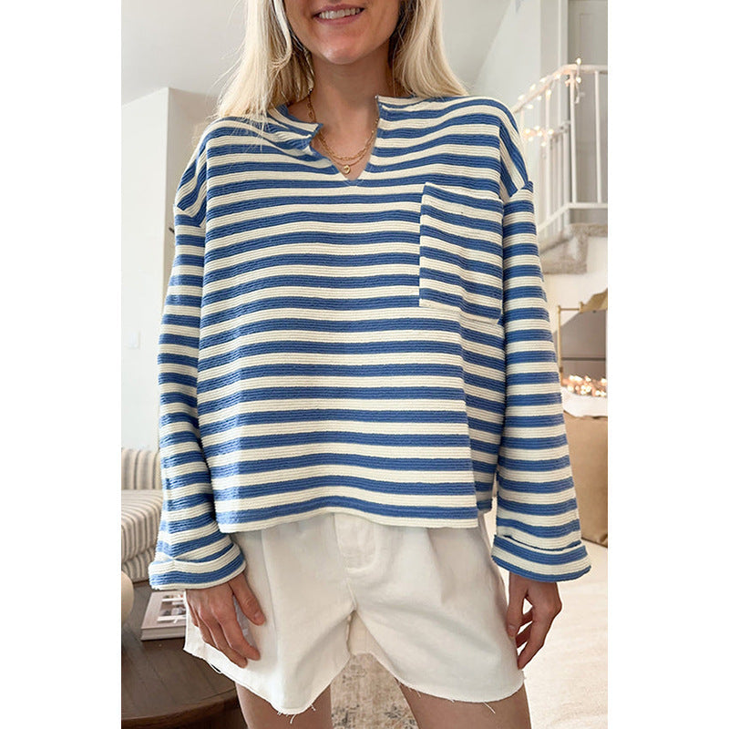 Chemisier Femme Rayé Col En V avec Poche - PanierRoyale
