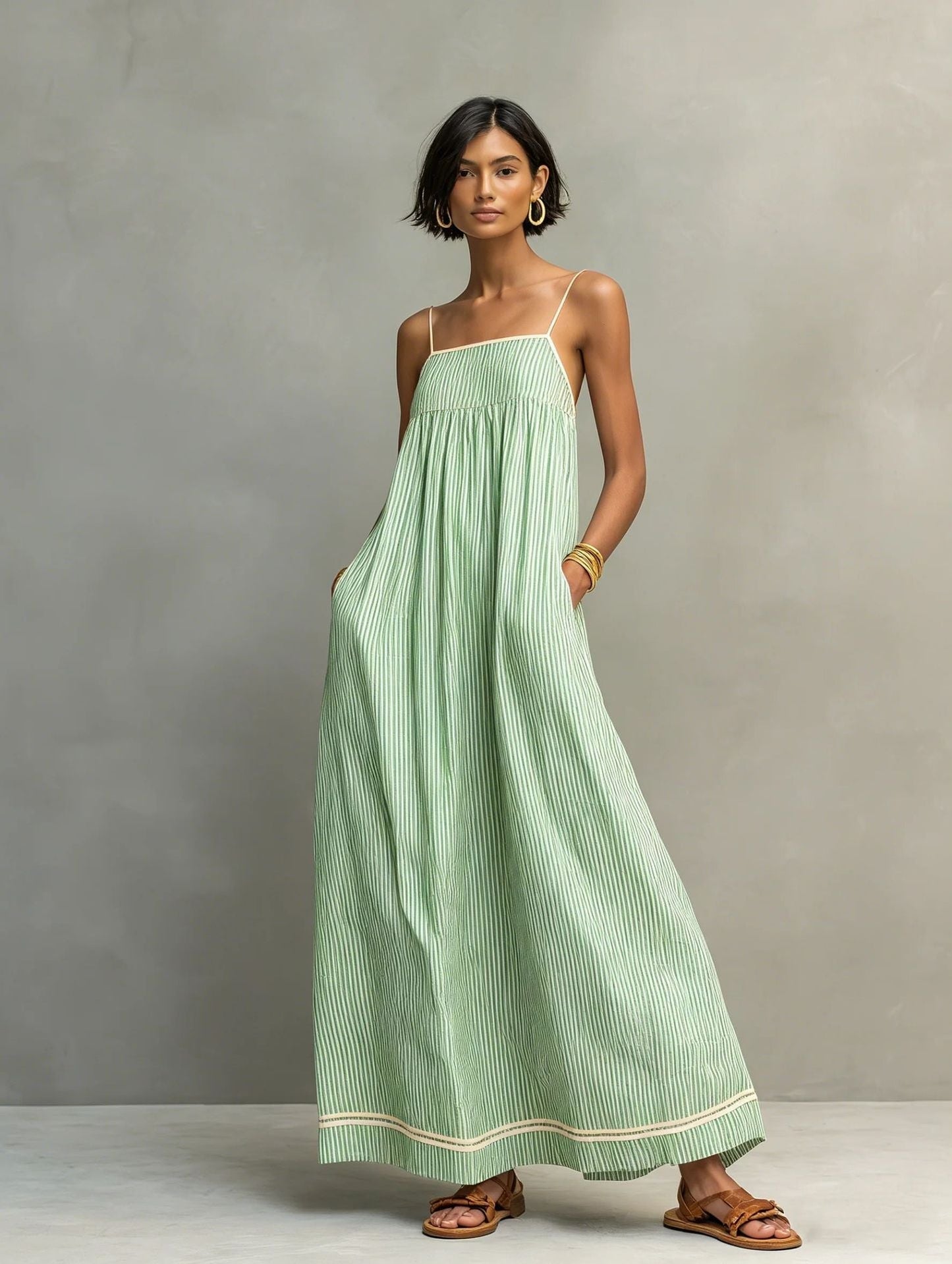 Robe longue Femme Coton Bretelles Spaghetti