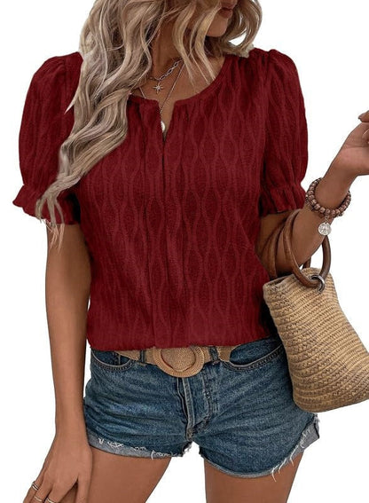 Blouse Femme Élégante Manches Courtes Noir