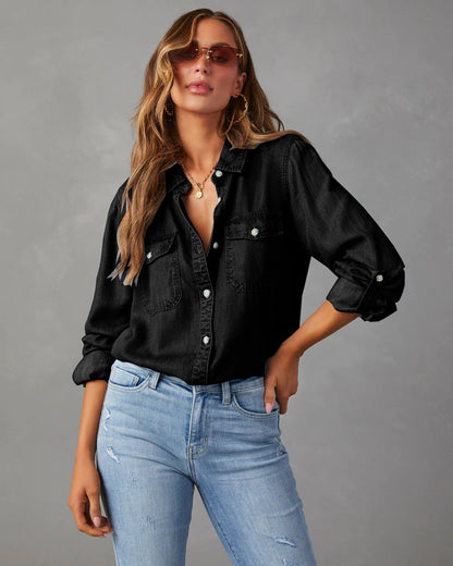 Chemise Jeans Femme Décontractée avec Poches