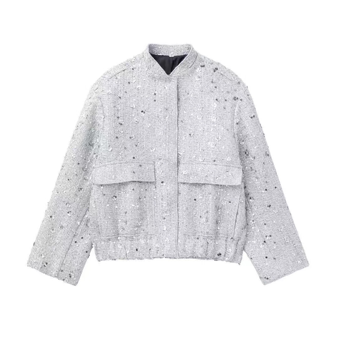 Veste Femme Longue Manches Paillettée Chic Soirée - PanierRoyale