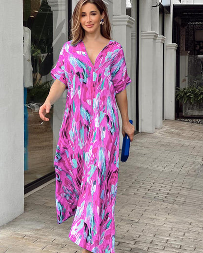 Robe de Plage Légère pour Femme - Caftan Été Floral à Imprimé Coloré