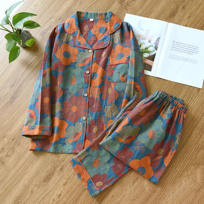 Pyjama Femme Décontracté à Fleurs pour Dormir Confortablement