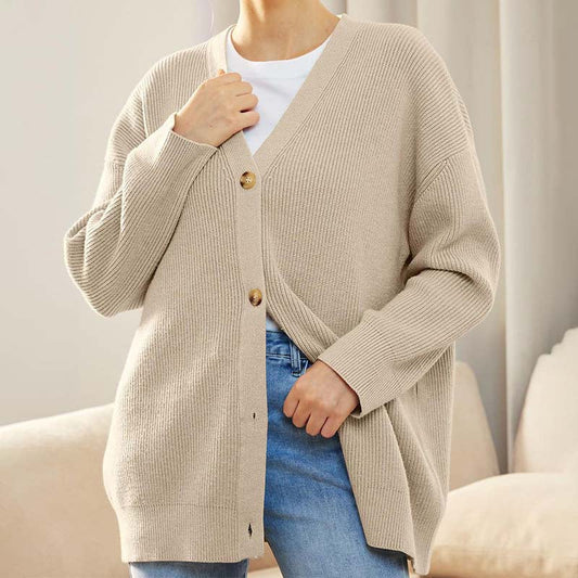 Cardigan femme décontracté col V oversize boutonné - PanierRoyale