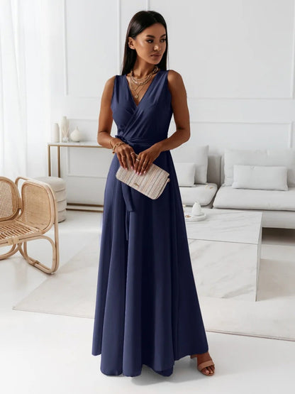 Robe Femme Col en V Élégante Taille Midi