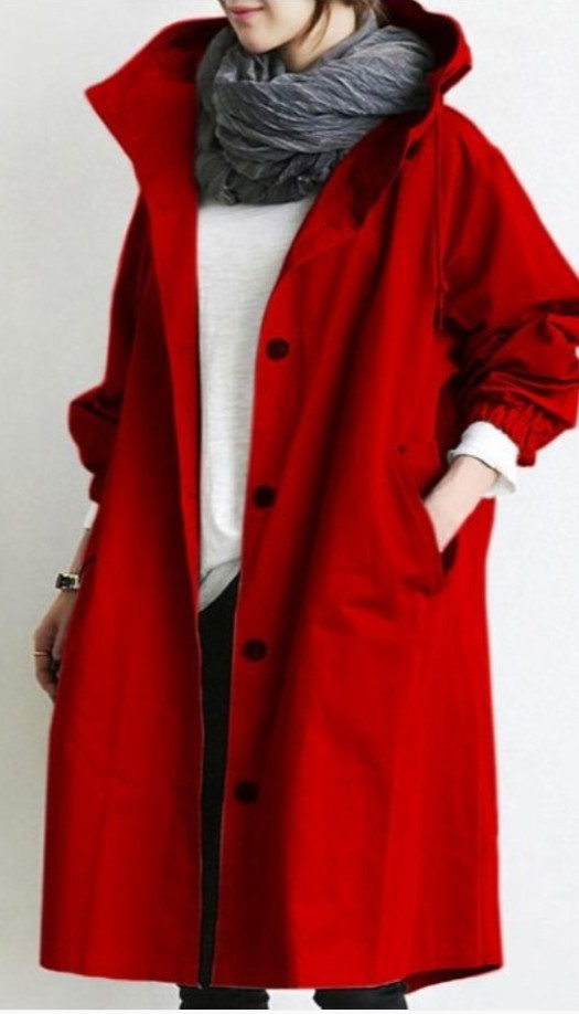 Veste Imperméable Longue Capuche Femme avec Fermeture Éclair