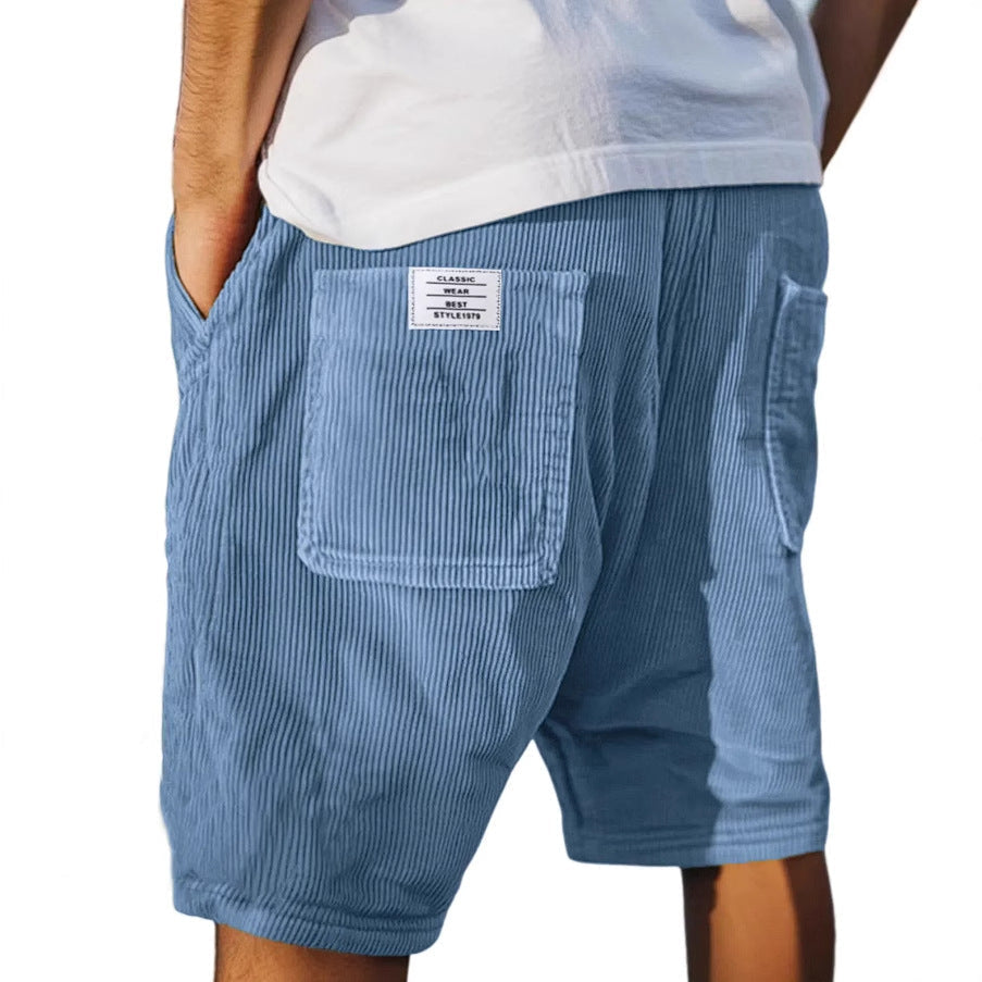 Short Homme Velours Côtelé Poches Plaquées Taille Élastique