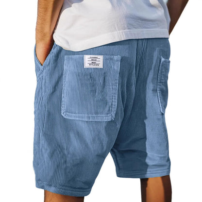 Short Homme Velours Côtelé Poches Plaquées Taille Élastique