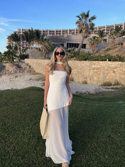 Robe Soirée Chic Longue pour Femme en Chiffon avec Décolleté Profond