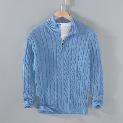 Pull Homme Col Zip Mi-Hauteur Coton Doux