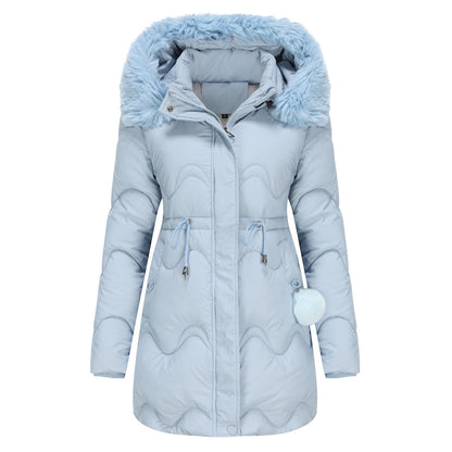 Manteau hiver à capuche long manches chaud et élégant