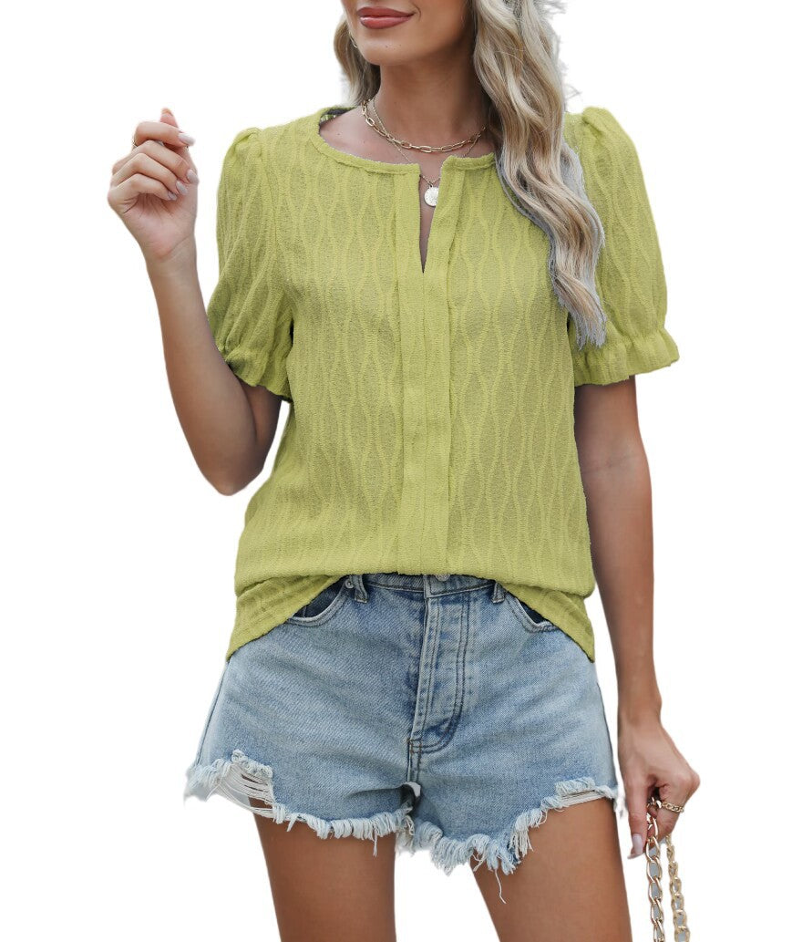 Blouse Femme Rose à Manches Courtes Décor Brodé
