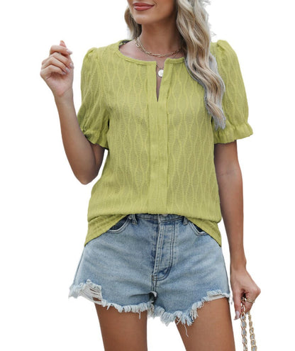 Blouse Femme Rose à Manches Courtes Décor Brodé