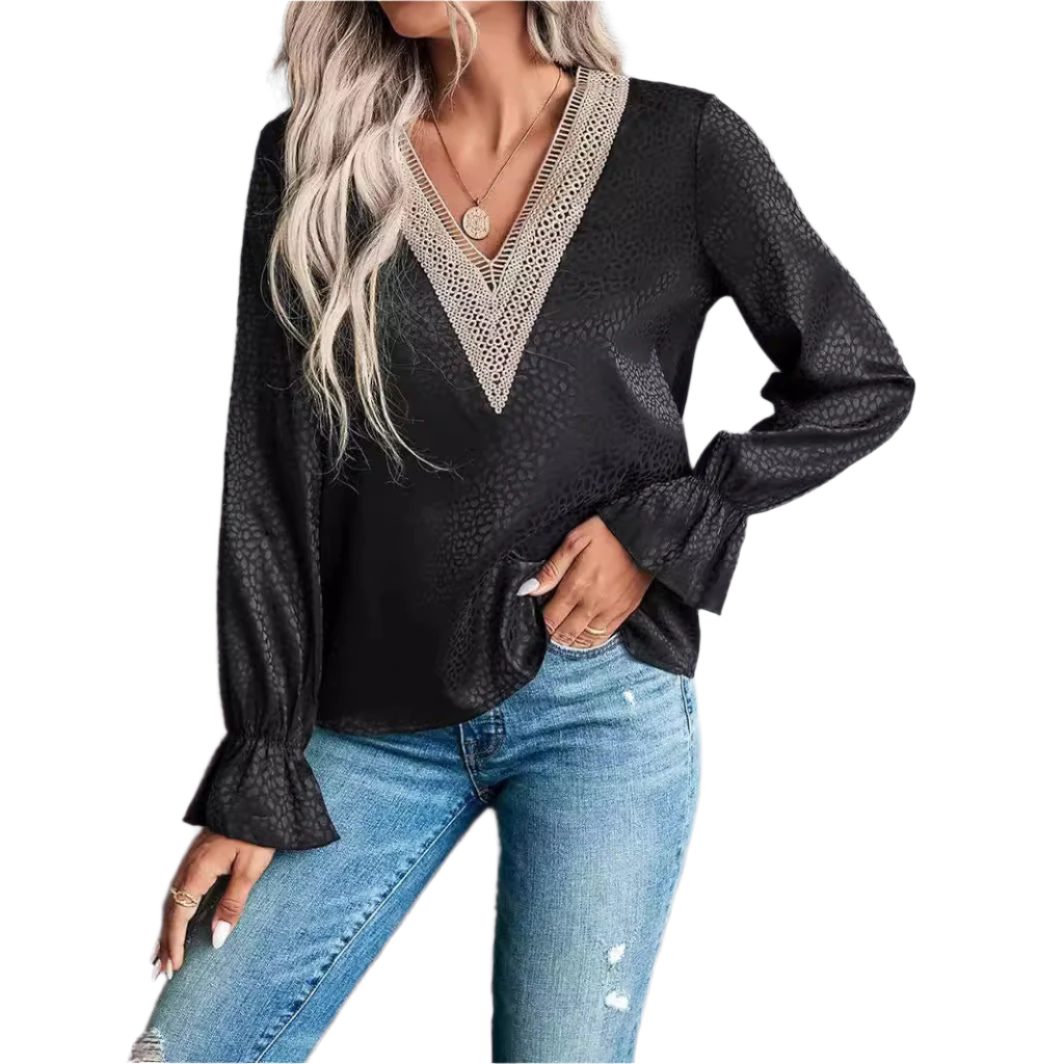 Blouse Dentelle Noire Chic pour Femme - PanierRoyale