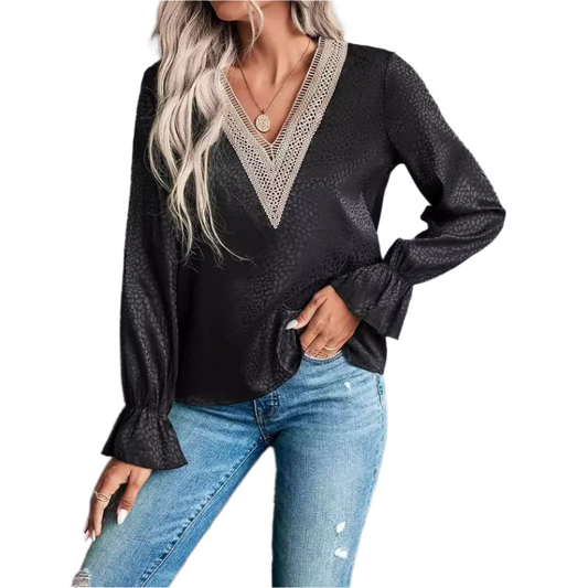 Blouse Dentelle Noire Chic pour Femme - PanierRoyale