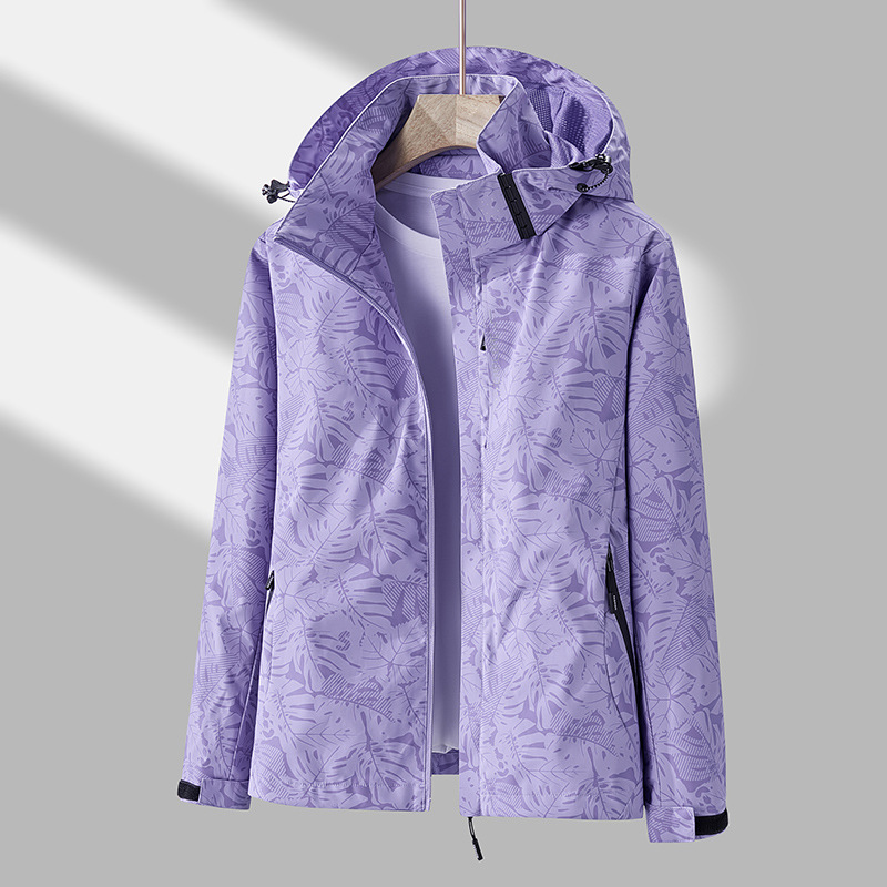 Veste femme à capuche imprimé feuille